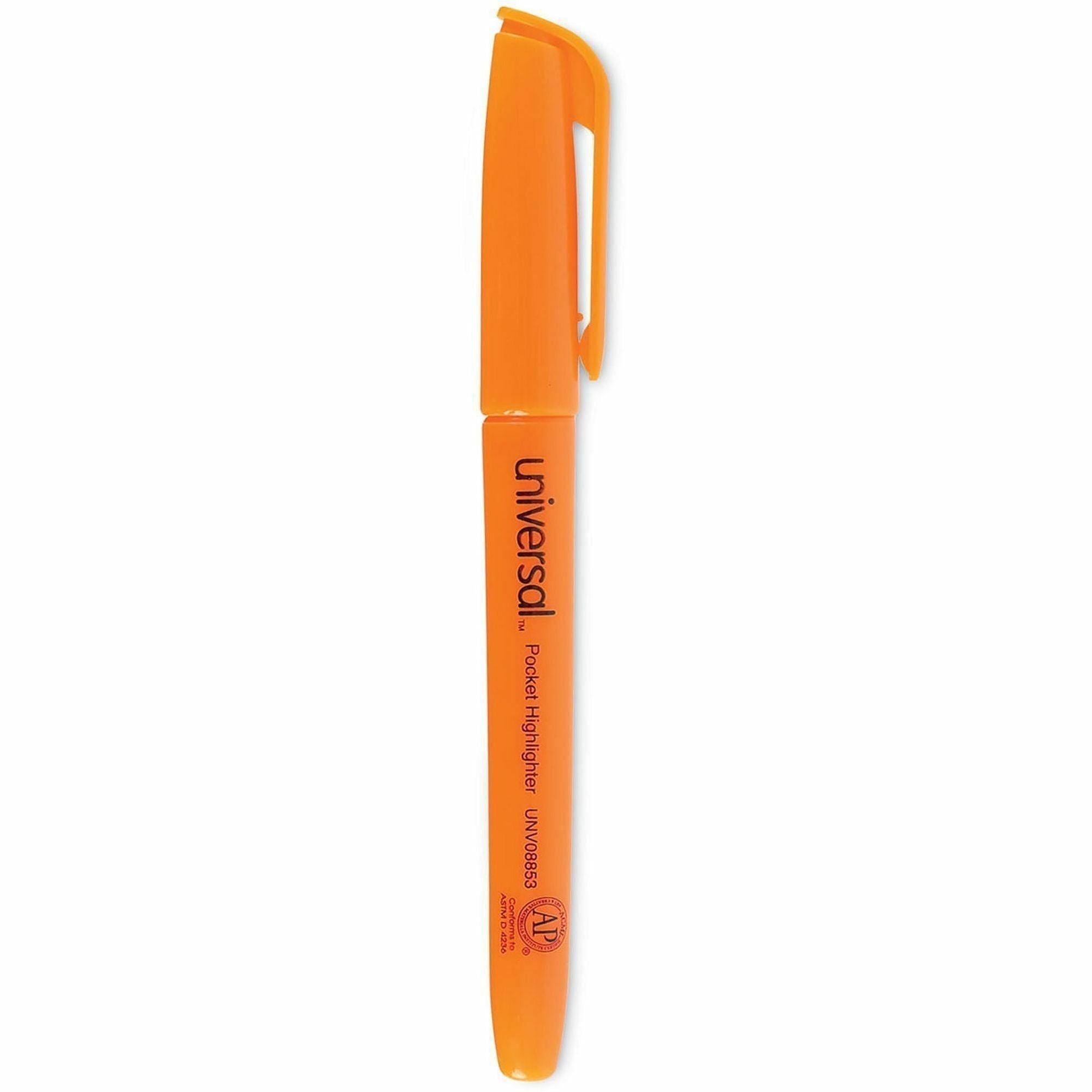 Universal Highlighter - Chisel, Broad, Narrow Marker Point - Fluorescent Orange Ink - Orange Barrel - 1 Dozen