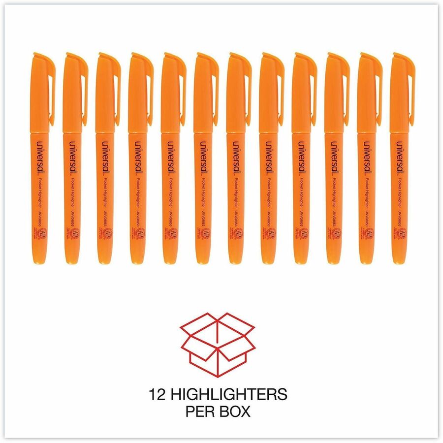 Universal Highlighter - Chisel, Broad, Narrow Marker Point - Fluorescent Orange Ink - Orange Barrel - 1 Dozen