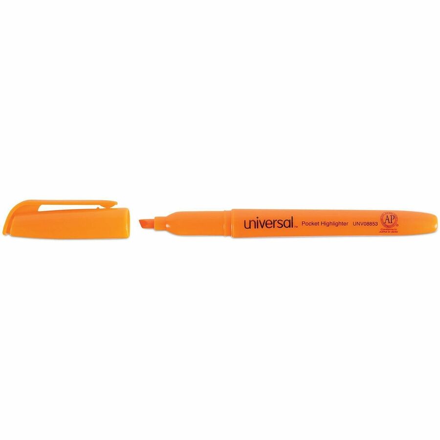 Universal Highlighter - Chisel, Broad, Narrow Marker Point - Fluorescent Orange Ink - Orange Barrel - 1 Dozen