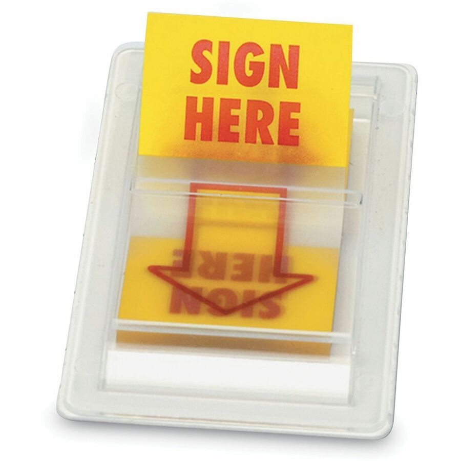 Universal Arrow Message Page Flags - 100 - SIGN HERE - Yellow, Red - Reusable, Repositionable - Dispenser Included - 100 /FlagsPack - 1 Pack