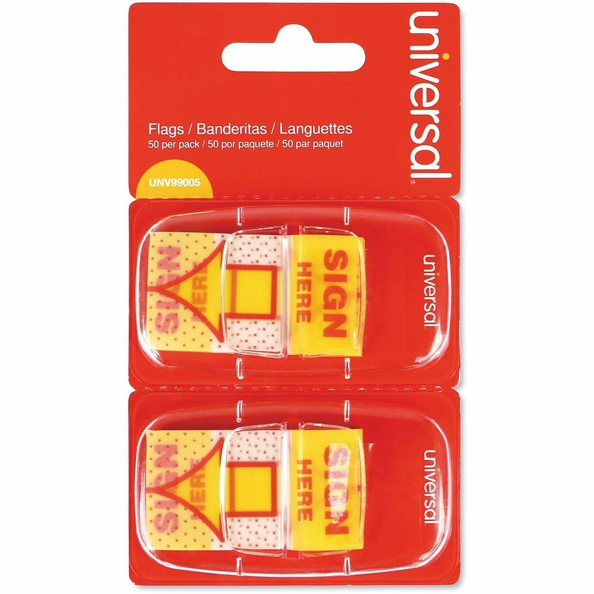 Universal Arrow Message Page Flags - 100 - SIGN HERE - Yellow, Red - Reusable, Repositionable - Dispenser Included - 100 /FlagsPack - 1 Pack