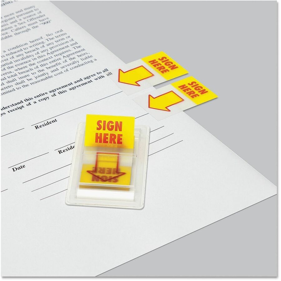 Universal Arrow Message Page Flags - 100 - SIGN HERE - Yellow, Red - Reusable, Repositionable - Dispenser Included - 100 /FlagsPack - 1 Pack