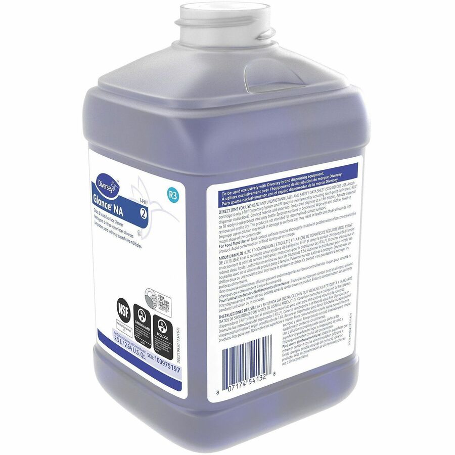 Diversey Glass/Multi-Purpose Cleaner - For Multipurpose, Multi Surface - Concentrate - Liquid - 84.5 fl oz (2.6 quart) - Non Ammoniated, Streak-free, Quick Drying, Non-smearing, Fragrance-free, Dilutable, Odorless, Kosher - Blue - 2 / Carton