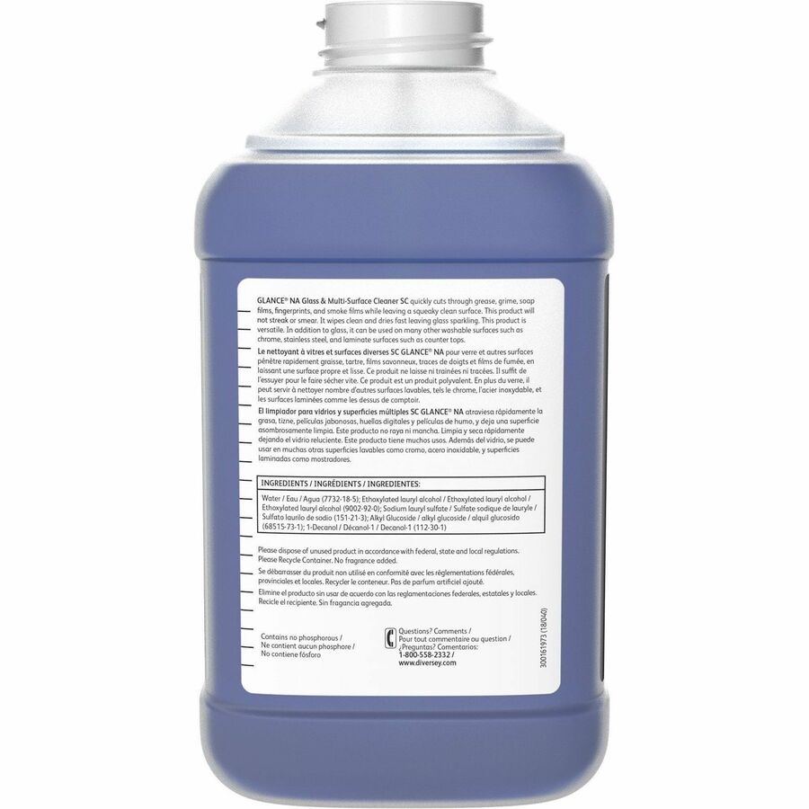 Diversey Glass/Multi-Purpose Cleaner - For Multipurpose, Multi Surface - Concentrate - Liquid - 84.5 fl oz (2.6 quart) - Non Ammoniated, Streak-free, Quick Drying, Non-smearing, Fragrance-free, Dilutable, Odorless, Kosher - Blue - 2 / Carton