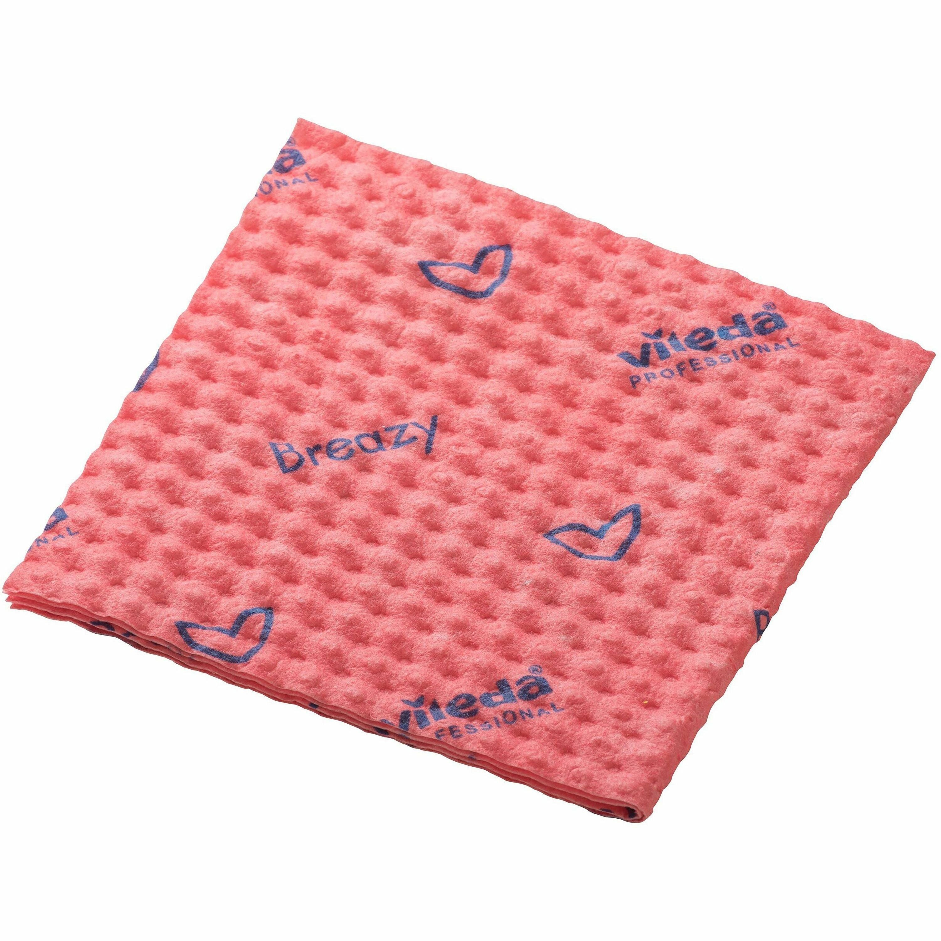 Vileda Professional Breazy Microfiber Cloths - 13.78" Length x 13.78" Width - Washable, Hygienic - Red - 25 / Pack