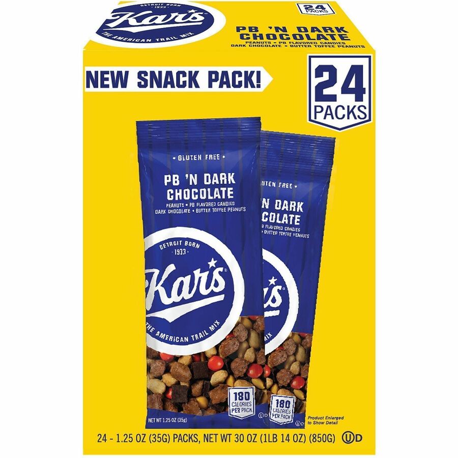 Office Snax Peanut Butter 'N Dark Chocolate Mix - Dark Chocolate, Crunchy Peanut Butter - 1.25 oz - 24 / Box