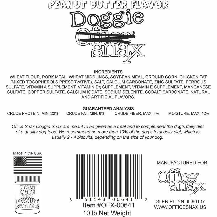 Office Snax Doggie Snax Biscuits - For Dog - Biscuits - Peanut Butter Flavor - 10 lb