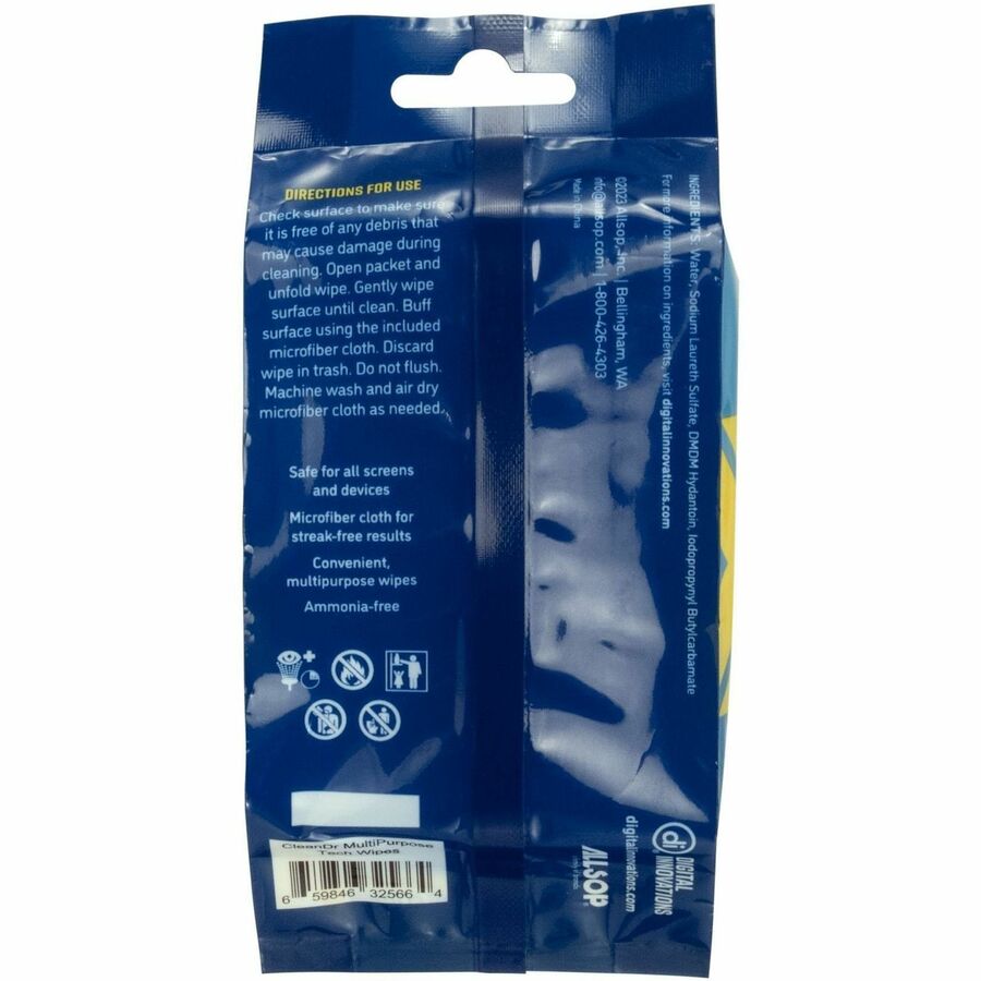 Allsop Multipurpose Tech Cleaning Wipes - For Multipurpose, Smartphone, Keyboard, Headset, Notebook - Pre-moistened - MicroFiber - White - 20 / Pack