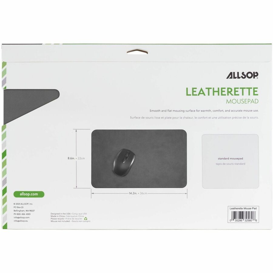 Allsop Leatherette Mousepad - 0.25" Height x 14.20" Width x 8.60" Depth - Black - Vegan Leather, Leatherette - Anti-skid, Wear Resistant, Fray Resistant - Mouse - 1 Each