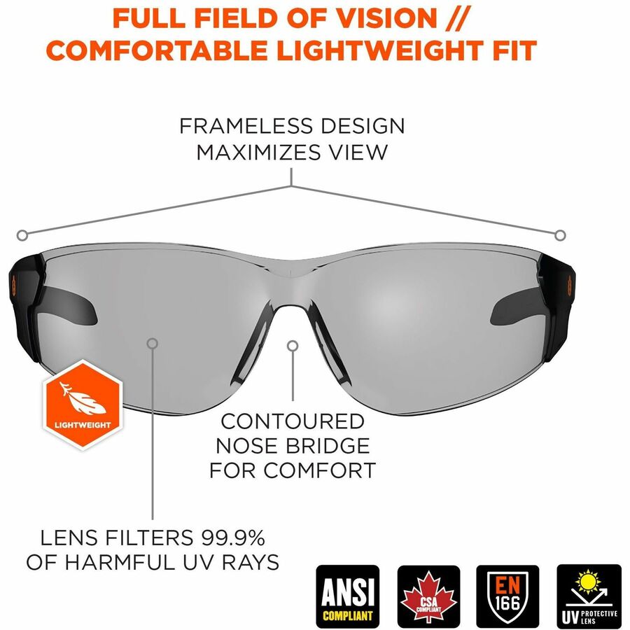 Ergodyne Skullerz SAGA Anti-Scratch & Enhanced Anti-Fog Safety Glasses, Sunglasses - Recommended for: Eye, Indoor - Fog, Impact, Ultraviolet, Sun, UVA, UVB, UVC Protection - Polycarbonate - Matte Black Frame - Anti-scratch, Anti-fog, Impact Resistant, ...