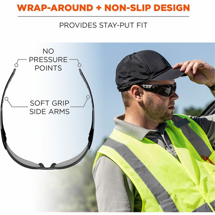 Ergodyne Skullerz SAGA Anti-Scratch & Enhanced Anti-Fog Safety Glasses, Sunglasses - Recommended for: Eye, Indoor - Fog, Impact, Ultraviolet, Sun, UVA, UVB, UVC Protection - Polycarbonate - Matte Black Frame - Anti-scratch, Anti-fog, Impact Resistant, ...