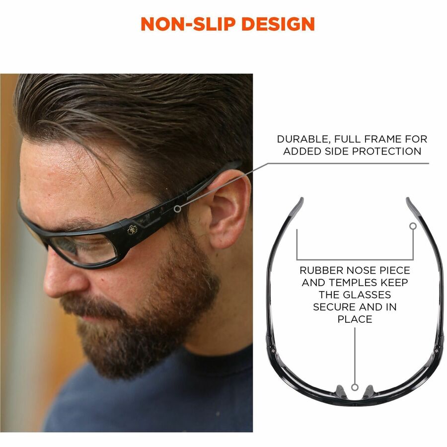 Ergodyne Odin Anti-Scratch/Anti-Fog Safety Glasses - Recommended for: Eye, Indoor - Fog, Impact, Ultraviolet, Sun, UVA, UVB, UVC Protection - Rubber - Translucent Lens - Matte Black Frame - Anti-scratch, Anti-fog, Impact Resistant, Durable, Non-slip, S...