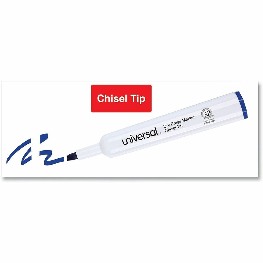 Universal Dry Erase Marker - Broad Chisel Marker Point - Erasable - Blue Ink - Dry - Glass, Classroom, Home, Office - 1 Dozen