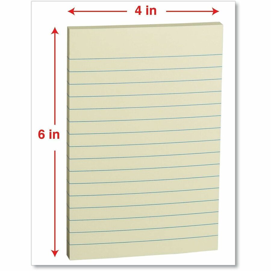 Universal Standard Self-Stick Pads - 1200 x Yellow - 4" Flag/Note Width x 6" Flag/Note Length - Rectangle - 100 Sheets per Pad - Ruled - Yellow - Self-stick, Residue-free - 12 Pads/Pack - 1 Pack