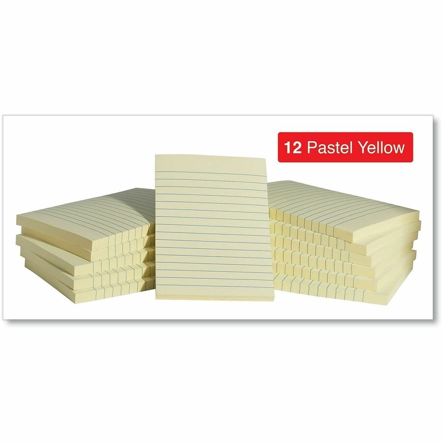 Universal Standard Self-Stick Pads - 1200 x Yellow - 4" Flag/Note Width x 6" Flag/Note Length - Rectangle - 100 Sheets per Pad - Ruled - Yellow - Self-stick, Residue-free - 12 Pads/Pack - 1 Pack