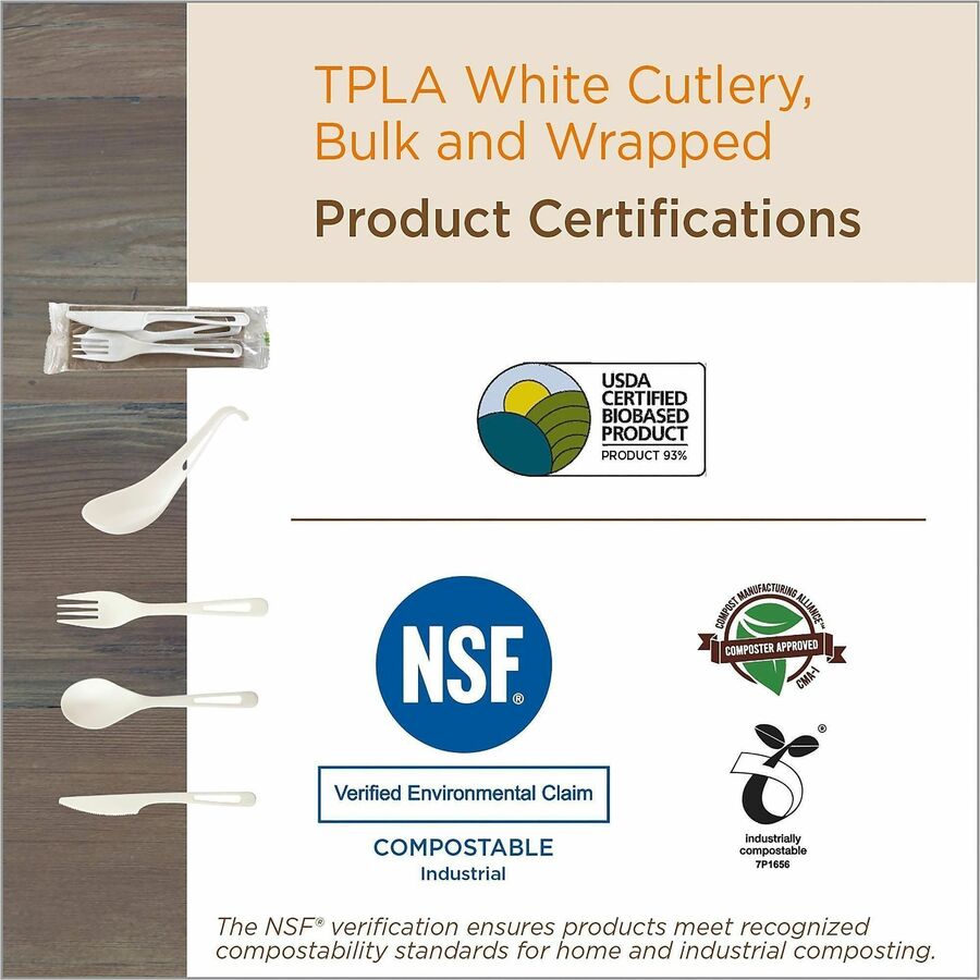 World Centric 6" TPLA Spoon - Wrapped - Case of 750 - Spoon - Cutlery Spoon - Dishwasher Safe - Talc-filled Polylactic Acid (TPLA) - 750 / Case