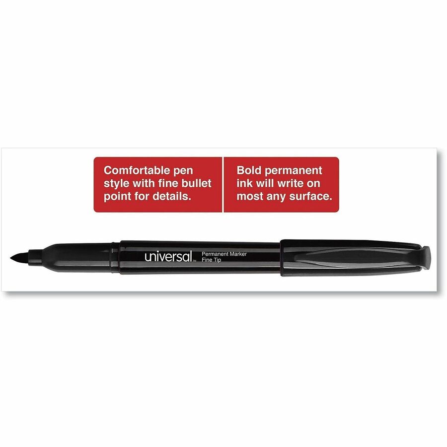 Universal Permanent Marker - Fine, Bullet Marker Point - Black Ink - Writing, Sketching, Classroom - 1 Dozen