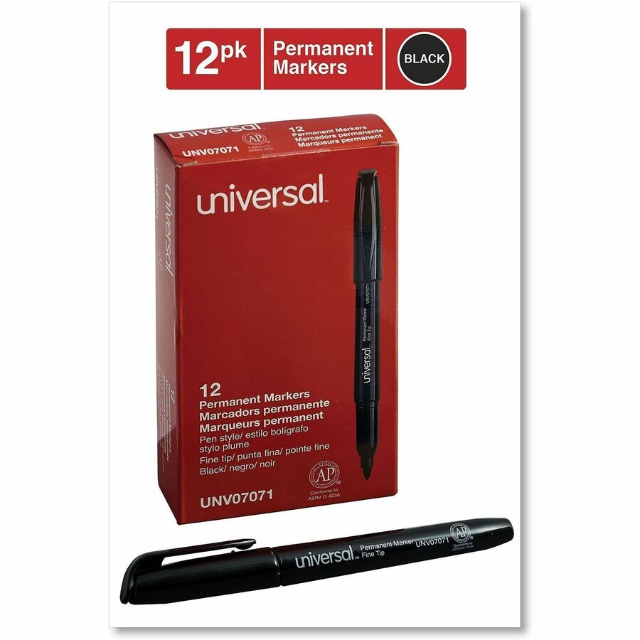 Universal Permanent Marker - Fine, Bullet Marker Point - Black Ink - Writing, Sketching, Classroom - 1 Dozen