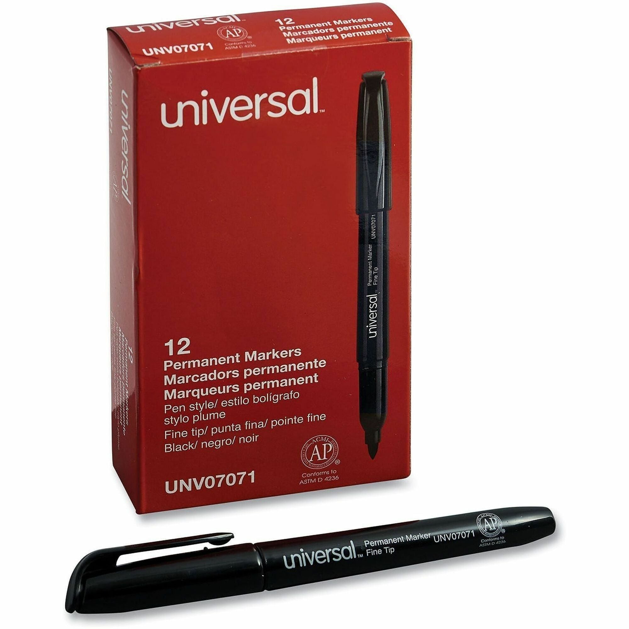 Universal Permanent Marker - Fine, Bullet Marker Point - Black Ink - Writing, Sketching, Classroom - 1 Dozen