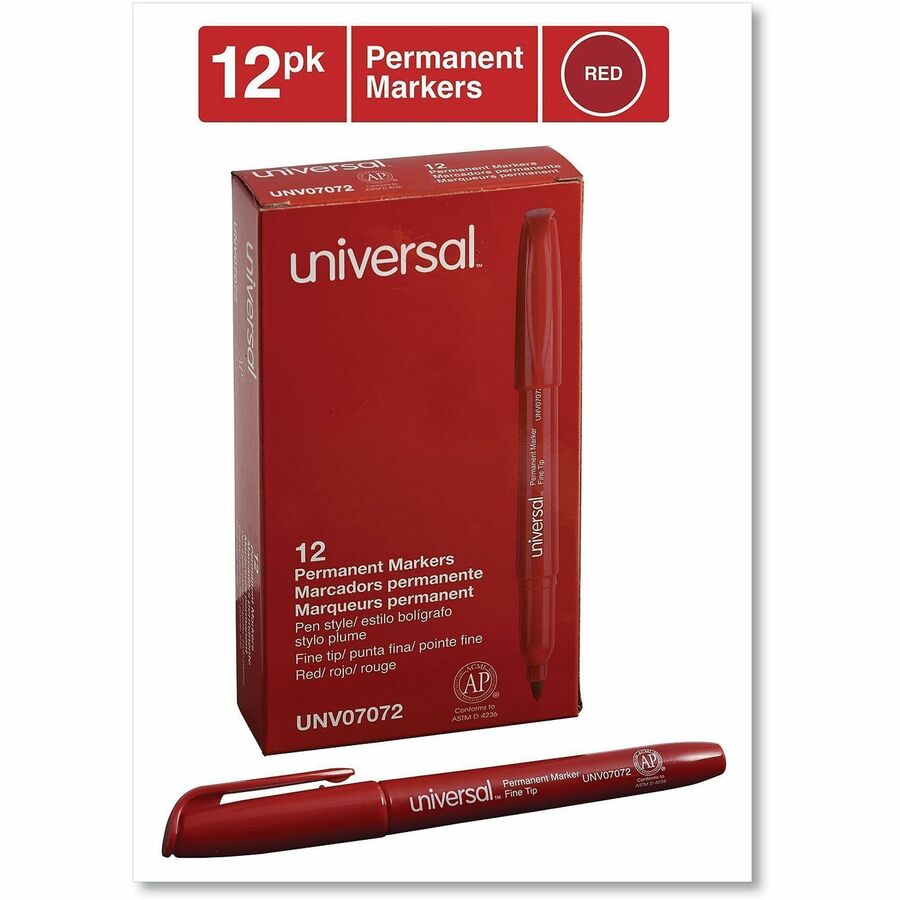 Universal Permanent Marker - Fine, Bullet Marker Point - Red Ink - Writing, Sketching, Classroom - 1 Dozen