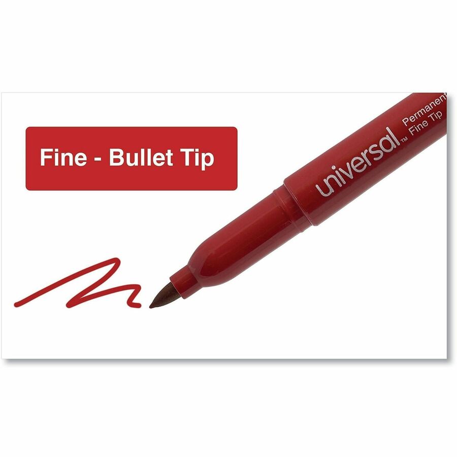 Universal Permanent Marker - Fine, Bullet Marker Point - Red Ink - Writing, Sketching, Classroom - 1 Dozen