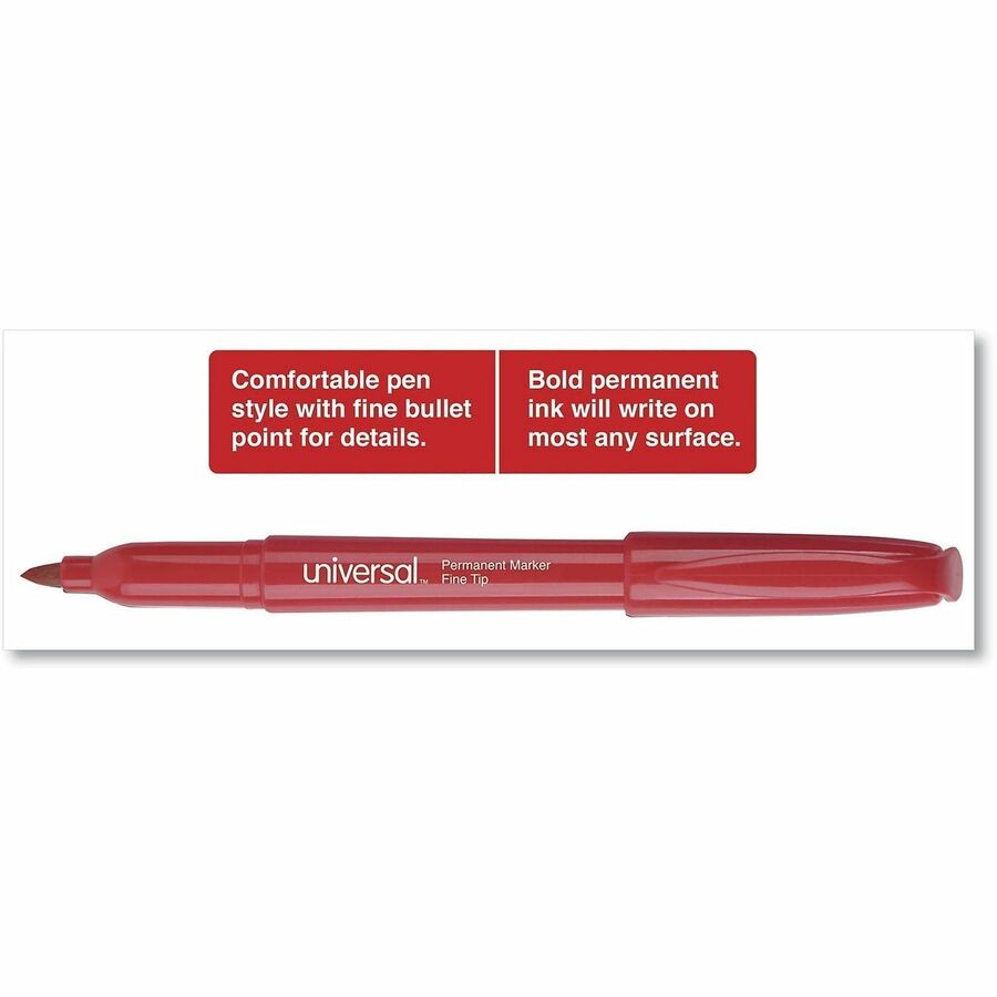 Universal Permanent Marker - Fine, Bullet Marker Point - Red Ink - Writing, Sketching, Classroom - 1 Dozen