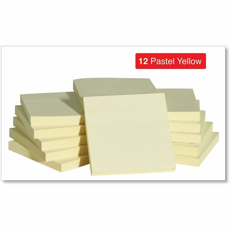 Universal Standard Self-Stick Pads - 1200 x Yellow - 3" Flag/Note Width x 3" Flag/Note Length - Square - 100 Sheets per Pad - Unruled - Yellow - Self-stick, Residue-free - 12 Pads/Pack - 1 Pack