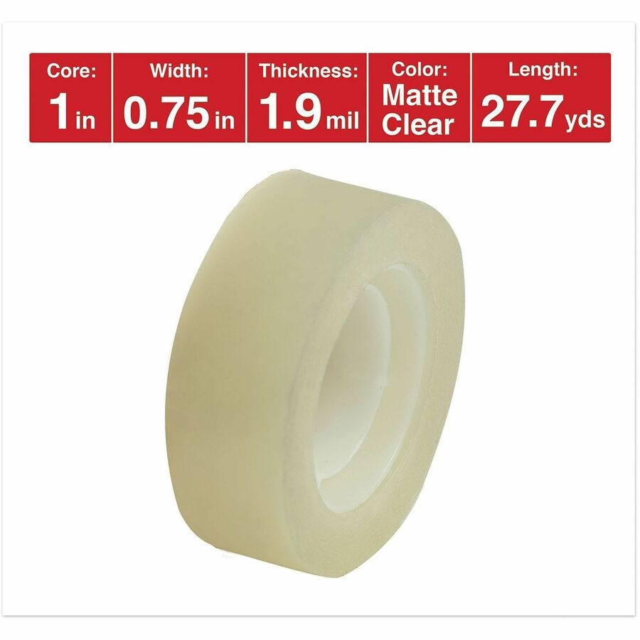 Universal Invisible Tape, 1" Core, 0.75" x 83.33 ft, Clear, 6/Pack - 27.78 yd Length x 0.75" Width x 2 mil Thickness - 1" Core - Matte - Clear - Acrylic - Plastic Backing - 6 / Pack