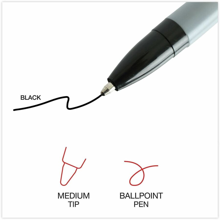 Universal Ballpoint - 1 mm Medium, Conical Pen Point - Black Ink - Oil Based - Gray Stick, Black Barrel - Office - 60 / Pack
