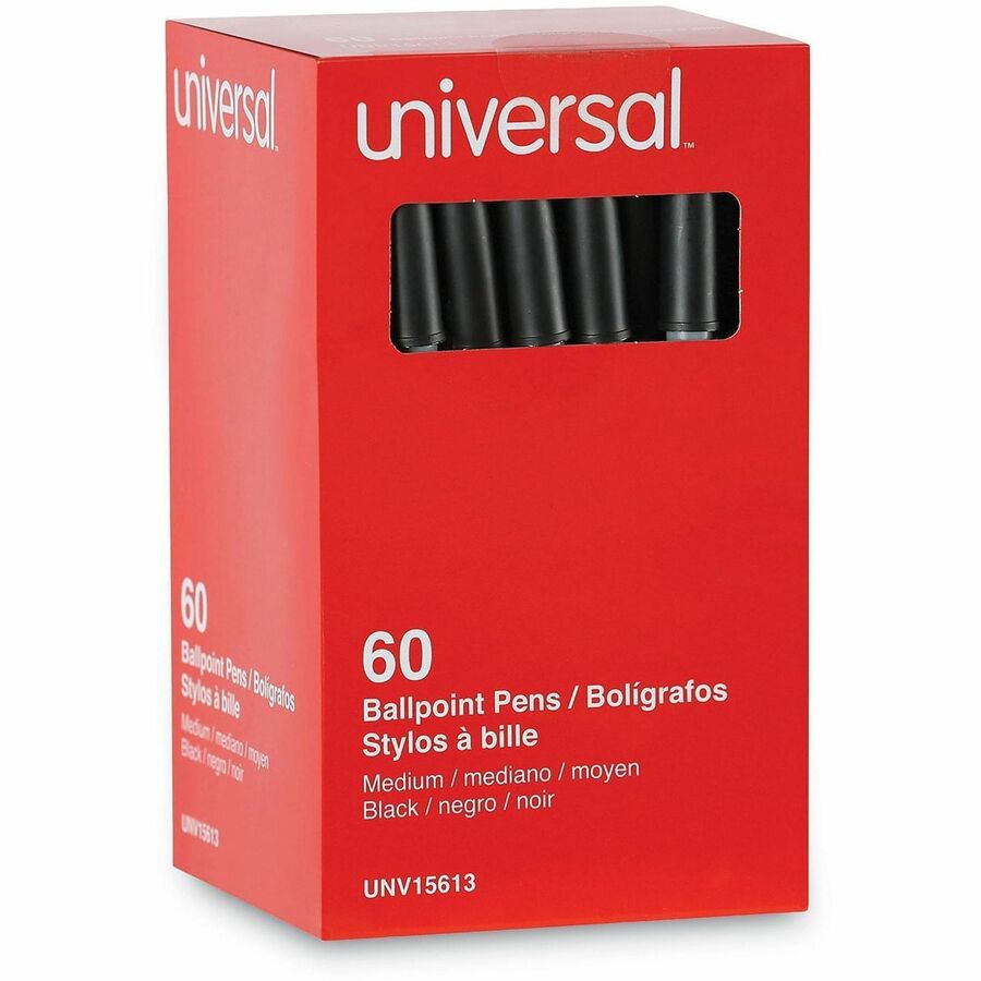 Universal Ballpoint - 1 mm Medium, Conical Pen Point - Black Ink - Oil Based - Gray Stick, Black Barrel - Office - 60 / Pack