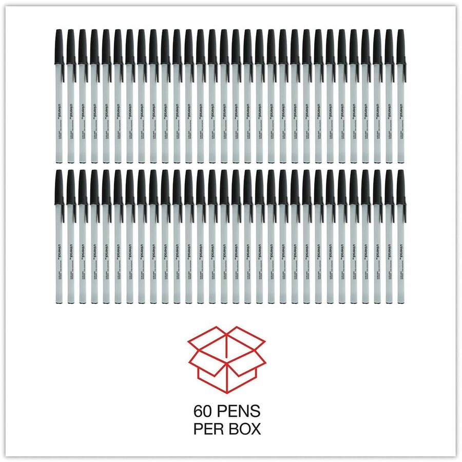 Universal Ballpoint - 1 mm Medium, Conical Pen Point - Black Ink - Oil Based - Gray Stick, Black Barrel - Office - 60 / Pack