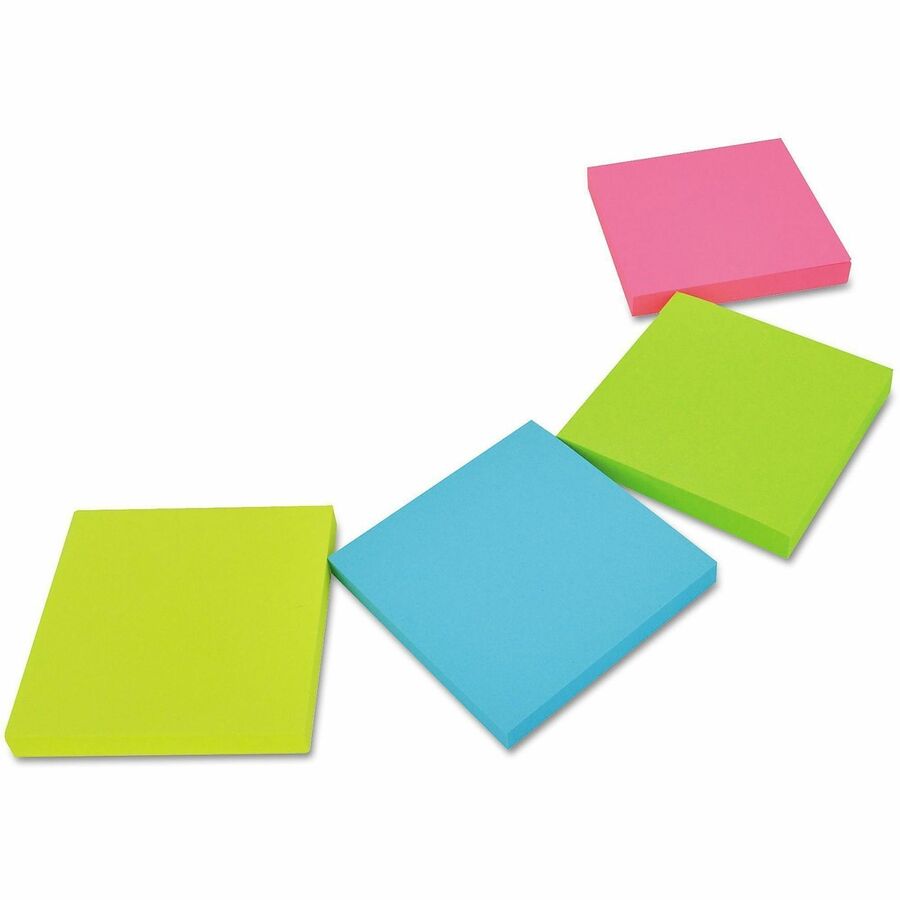 Universal Standard Self-Stick Pads - 1200 x Neon Assorted - 3" Flag/Note Width x 3" Flag/Note Length - Square - 100 Sheets per Pad - Unruled - Neon Pink, Neon Yellow, Electric Blue, Neon Green - Self-stick, Residue-free - 12 Pads/Pack - 1 Pack