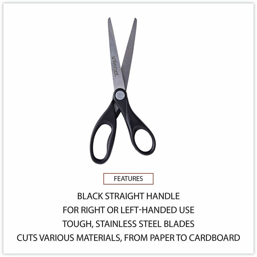 Universal Scissors - 3" Cutting Length - 7" Overall Length - Straight-left/right - Stainless Steel - Pointed Tip - Stainless Steel, Black - 1 Each
