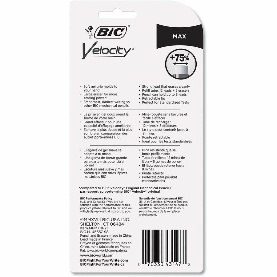 Velocity Velocity Max Mechanical Pencil - 0.9 mm Black Lead - 2HB - Refillable - Translucent, Transparent, Assorted Barrel - 2 / Pack