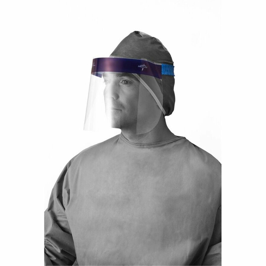 Medline Disposable Full-Length Face Shields - Fog, Splash Protection - Foam, Elastic - Disposable, Lightweight, Anti-fog, Latex-free - 24/Box - 4 / Carton
