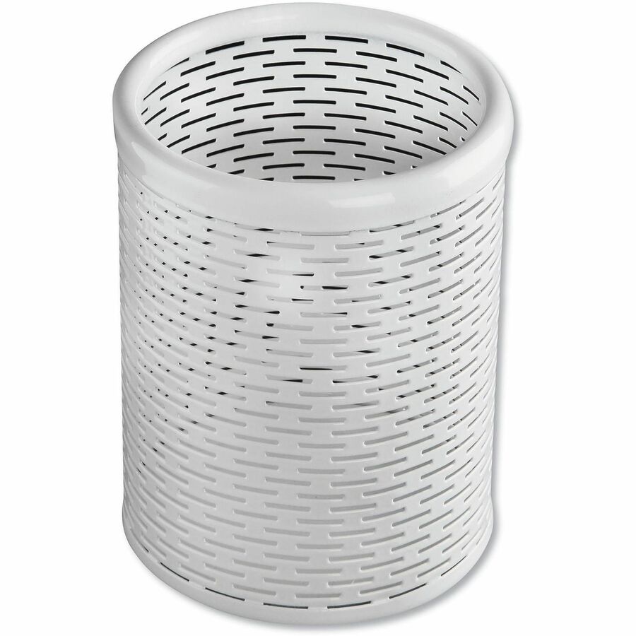 Artistic Urban Coll. Punched Metal Pencil Cup - 4.5" Height - Metal, Steel - White - Punched Hole, Scratch Resistant, Durable, Heavy Duty, Rounded Edges, Sturdy - 1 Each