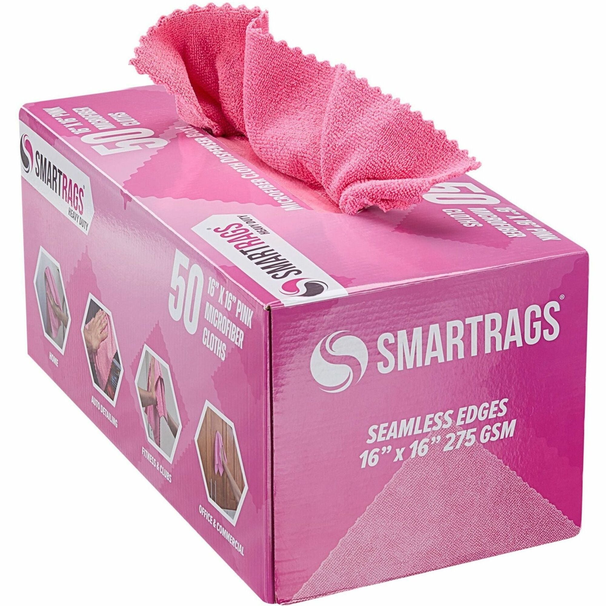 Monarch Smart Rags Microfiber Cloths - For Institutional, Automotive, Office, Healthcare, Household, Garage, Breakroom, Factory, Hospital - Heavy Duty, Reusable, Streak-free, Lint-free, Dirt Resistant, Grime Resistant - Pink - 50 / Box