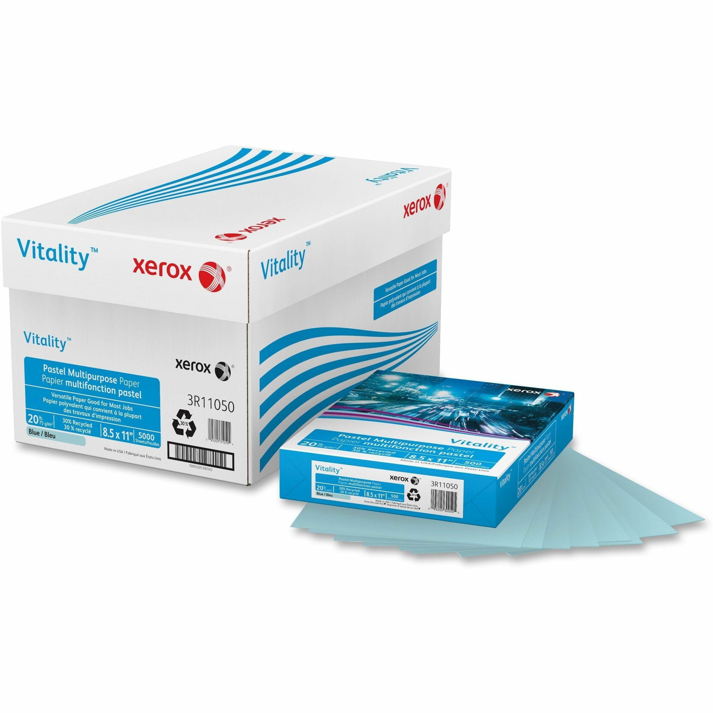 Xerox Multipurpose Pastels Paper - Letter - 8 1/2" x 11" - 20 lb Basis Weight - Blue - 500 Sheets per Ream - 500 / Ream