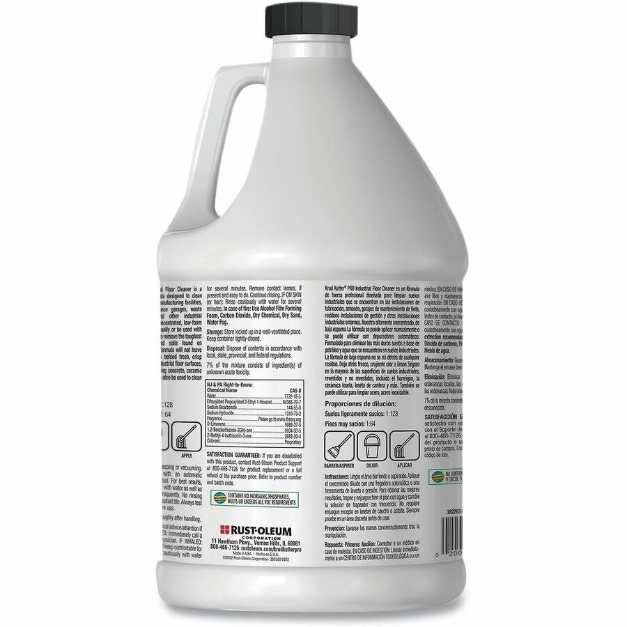 Rust-Oleum Pro Heavy-Duty Low-Foam Floor Cleaner - For Multi Surface, Multipurpose - Concentrate - 128 fl oz (4 quart) - 10.8 to 11.5 pH - Lemon Scent - Recommended For: Grease Remover, Oil Remover, Soil Remover - Low Foaming, Residue-free - Clear - 1 ...