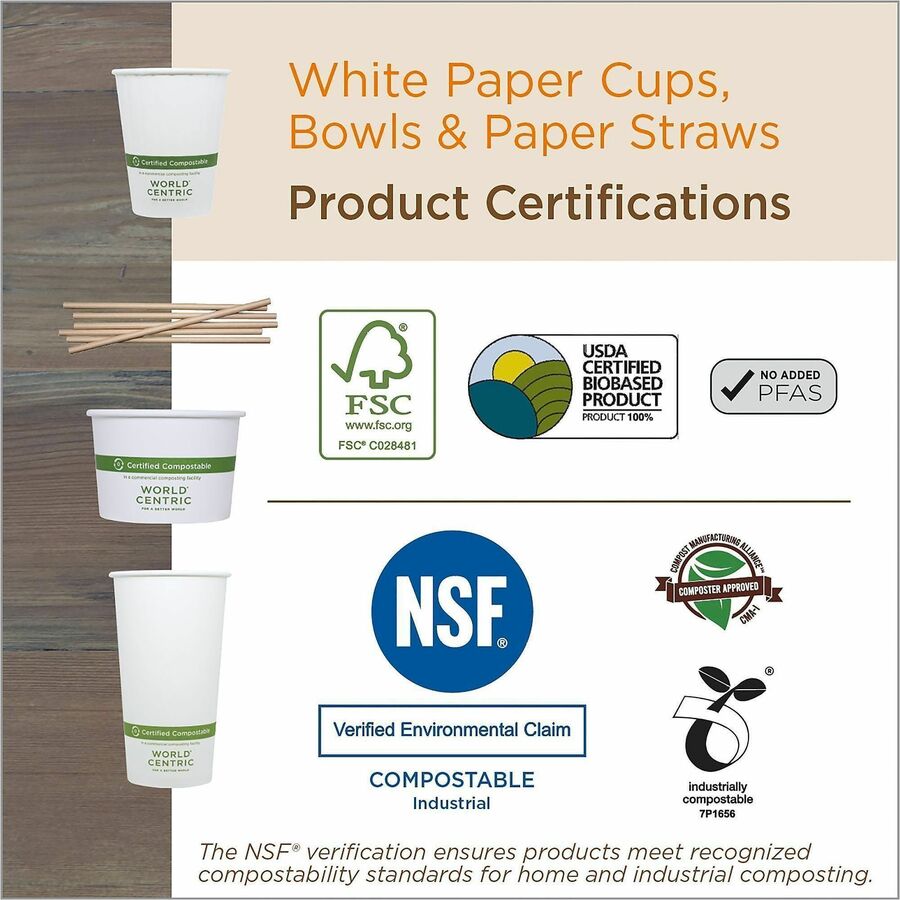 World Centric Double Wall Paper Hot Cups - 12 fl oz - Leak Proof Closure - Light Beige - Paper - Hot Drink, Coffee, Tea - 25 / Carton