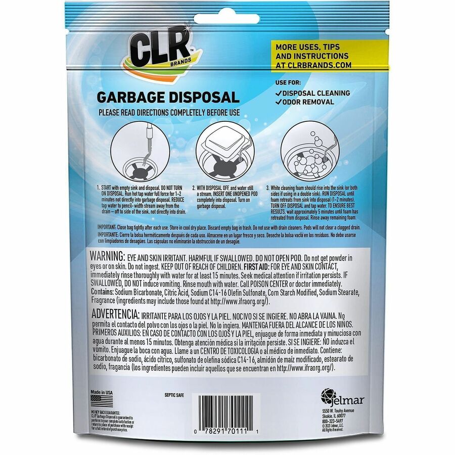 CLR Pro Garbage Disposal - For Garbage - Pod - 5.7 to 6.1 pH - Peach Scent - Recommended For: Grease Remover, Grime Remover, Odor Remover - Water Soluble, Scrub-free, Ammonia-free, Paraben-free, Phthalate-free, Bleach Resistant - Multi - 6 / Carton