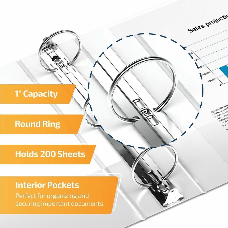 QuickFit Ring Binder - 1" Binder Capacity - Legal - 8 1/2" x 14" Sheet Size - 200 Sheet Capacity - 3 x 1" Ring(s) - Fastener(s): Round Ring - Pocket(s): Inside Front & Back - Polypropylene - White - Recycled - Heavy Duty, Non-stick, Durable, Antimicrob...