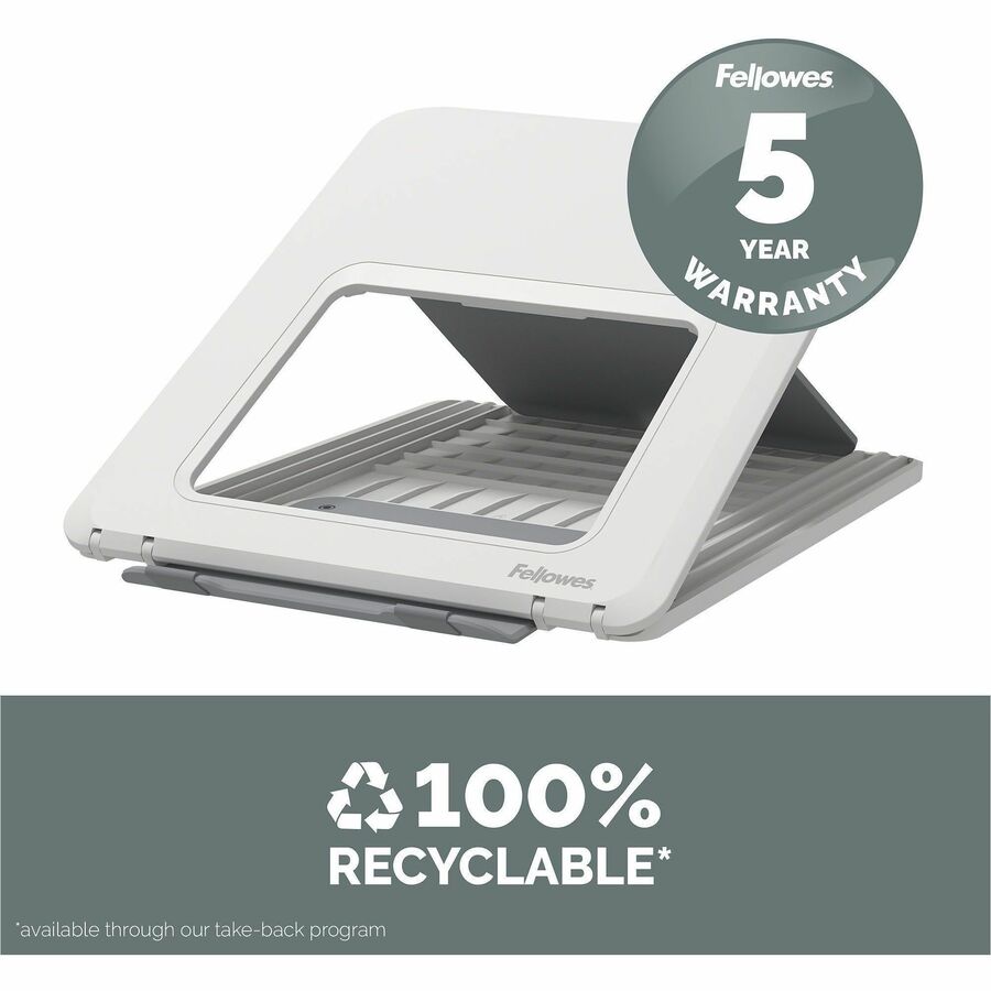 Fellowes Breyta Laptop Stand 9-1/4"W x 10-1/2"D x 1/2"H White - Up to 14" Screen Support - 8.80 lb Load Capacity - 0.50" Height x 9.20" Width x 10.50" Depth - White - For Notebook - Adjustable Height, Ergonomic, Adjustable, Compact, Lightweight, Portable