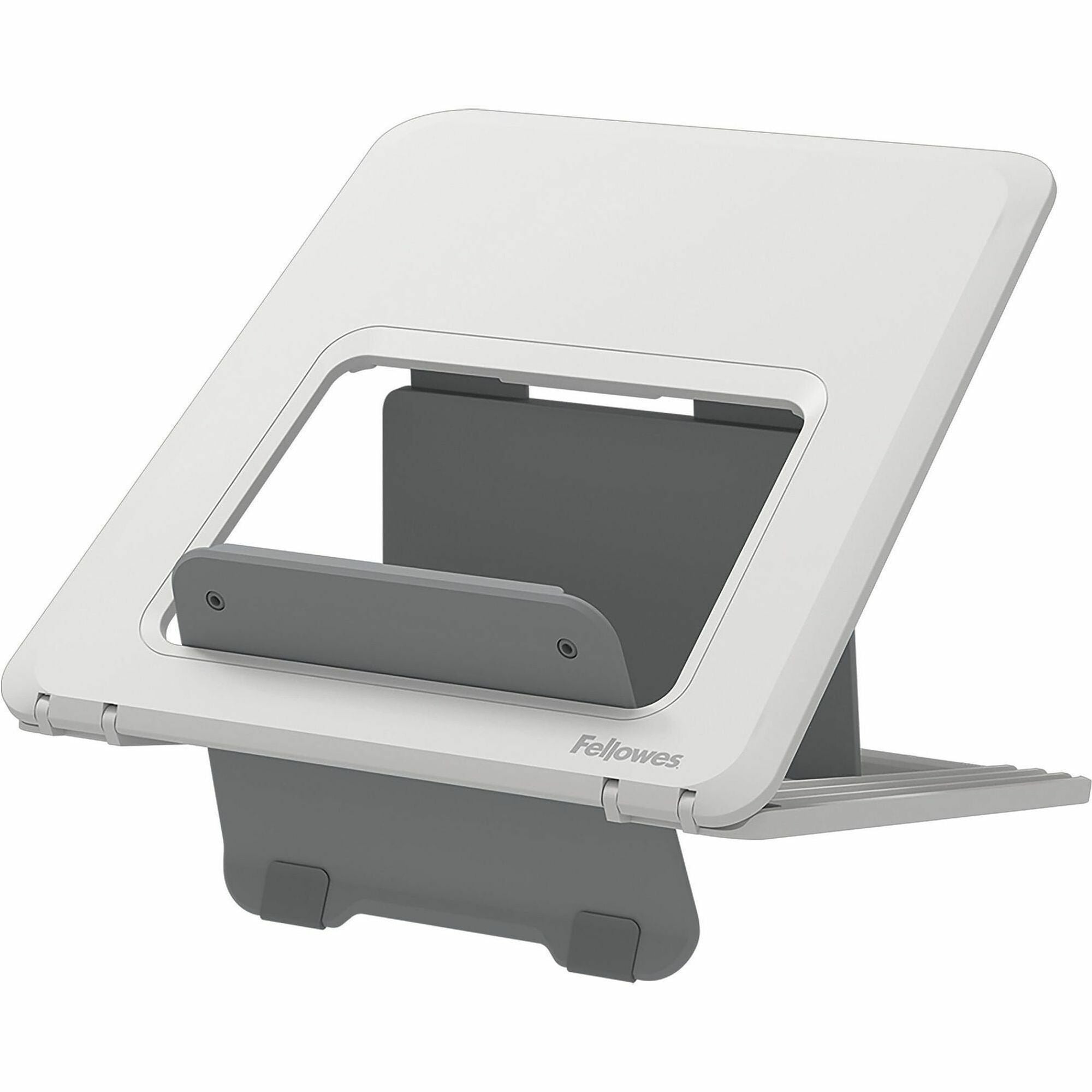 Fellowes Breyta Laptop Stand 9-1/4"W x 10-1/2"D x 1/2"H White - Up to 14" Screen Support - 8.80 lb Load Capacity - 0.50" Height x 9.20" Width x 10.50" Depth - White - For Notebook - Adjustable Height, Ergonomic, Adjustable, Compact, Lightweight, Portable