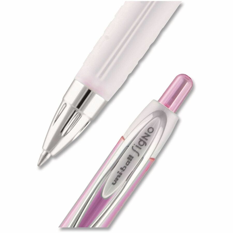 uni&reg; 207 Pink Ribbon Gel Pen - 0.7 mm Medium Pen Point - Refillable - Retractable - Black Ink - Pigment-based, Liquid Gel Ink - Pink Barrel - Writing - 2 / Pack