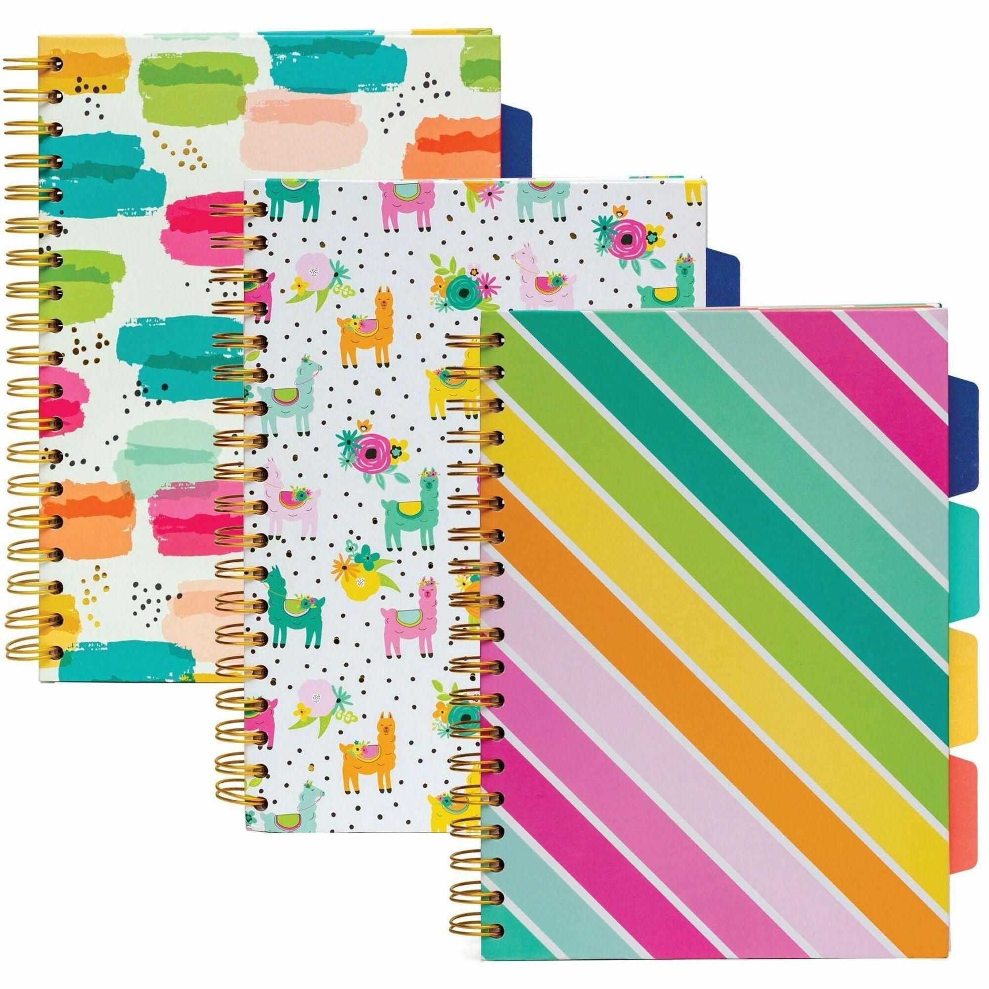 Pukka Pads B5 Colour Wash Project Book - 200 Pages - Printed - Spiral - Feint Front Ruling - 0.31" Ruled - 80 g/m² Grammage - B5 - 6 59/64" x 9 27/32" Sheet Size - Gold Binding - Color Wash, Llama, Stripe Cover - Hard Cover, Perforated, Removable ...