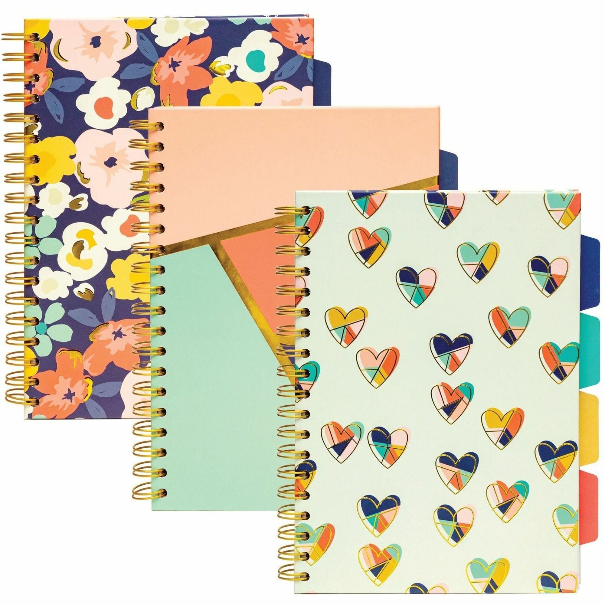 Pukka Pads B5 Floral Love Project Book - 200 Pages - Printed - Wire Bound - Both Side Ruling Surface - Feint Front Ruling - 0.31" Ruled - 80 g/m² Grammage - B5 - 6 59/64" x 9 27/32" Sheet Size - Heart, Geometric, Navy Floral Cover - Elastic Closur...