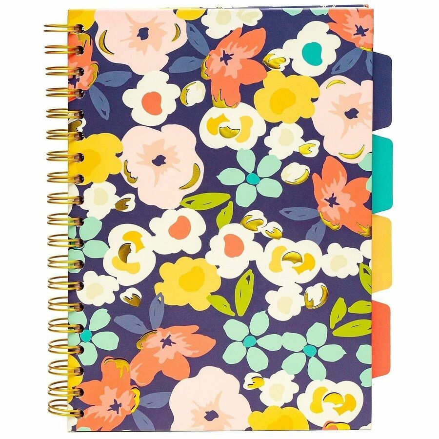 Pukka Pads B5 Floral Love Project Book - 200 Pages - Printed - Wire Bound - Both Side Ruling Surface - Feint Front Ruling - 0.31" Ruled - 80 g/m² Grammage - B5 - 6 59/64" x 9 27/32" Sheet Size - Heart, Geometric, Navy Floral Cover - Elastic Closur...