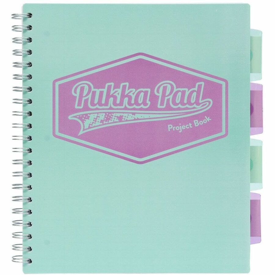 Pukka Pads Project Book US Letter size - 100 Sheets - 200 Pages - Printed - Spiral - Both Side Ruling Surface - Ruled Front Ruling - 0.31" Ruled - 3 Hole(s) - 80 g/m² Grammage - Letter - 8 1/2" x 11" Sheet Size - Teal Polypropylene, Pink, Blue Cov...