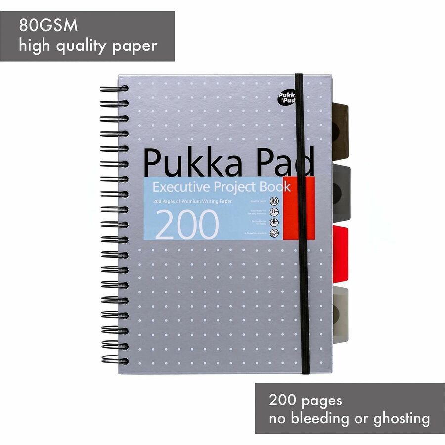 Pukka Pads B5 Metallic Executive Project Books - 200 Pages - Printed - Twin Wirebound - Ruled Front Ruling - 80 g/m² Grammage - B5 - 7" x 10" Sheet Size - Blue, Purple, Silver Cover - Hard Cover, World Map, Repositionable Divider, Storage Pocket -...